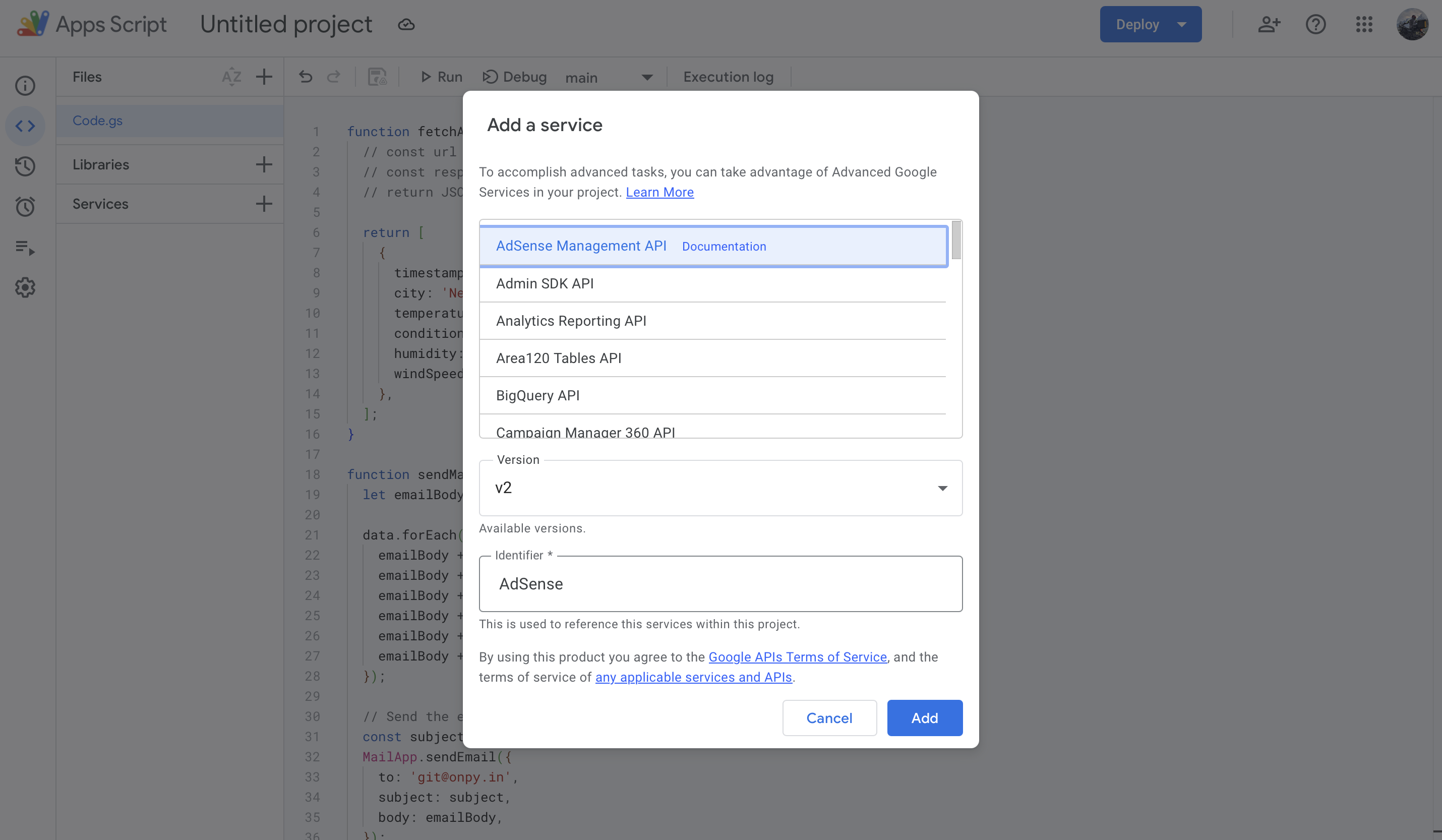 Adding Advanced Google Services